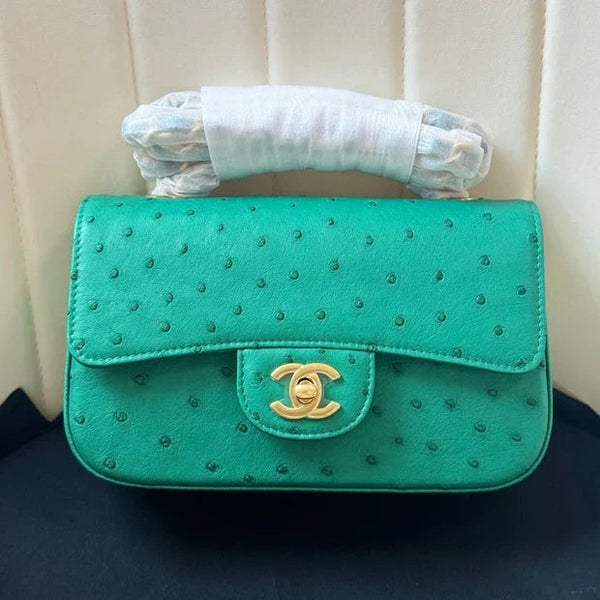 CC 2026s Flap Ostrich Embossed Bag 20cm Leather