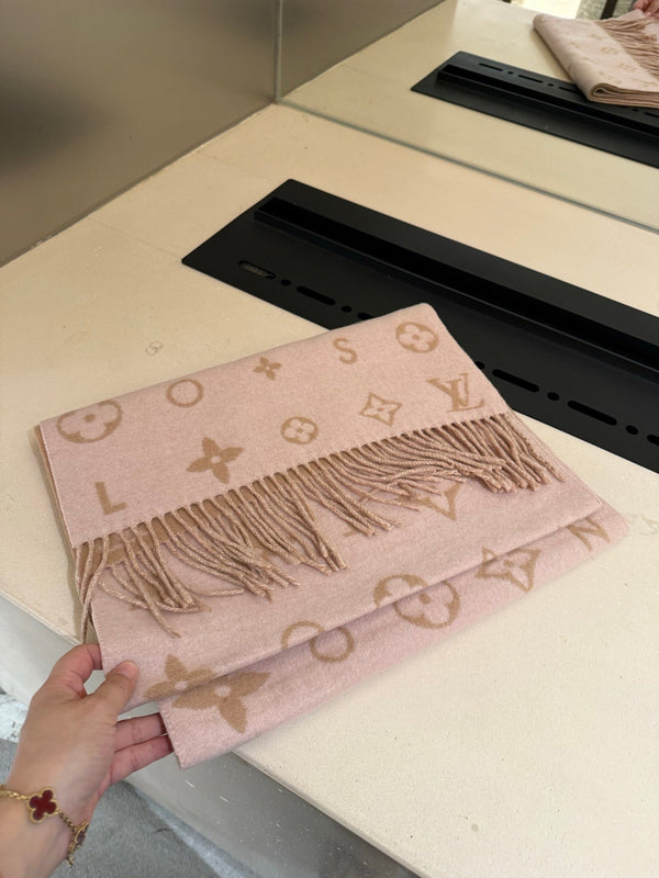 LV Reykjavik Scarf 220cm Pink Light Brown Cashmere 967213