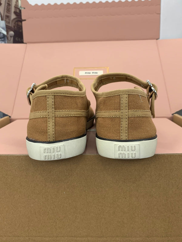 Miu 26s Drill Ballerinas Brown Canvas 688283