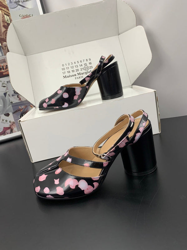 MM Tabi Slingback 6cm Black Pink Cowhide 895243