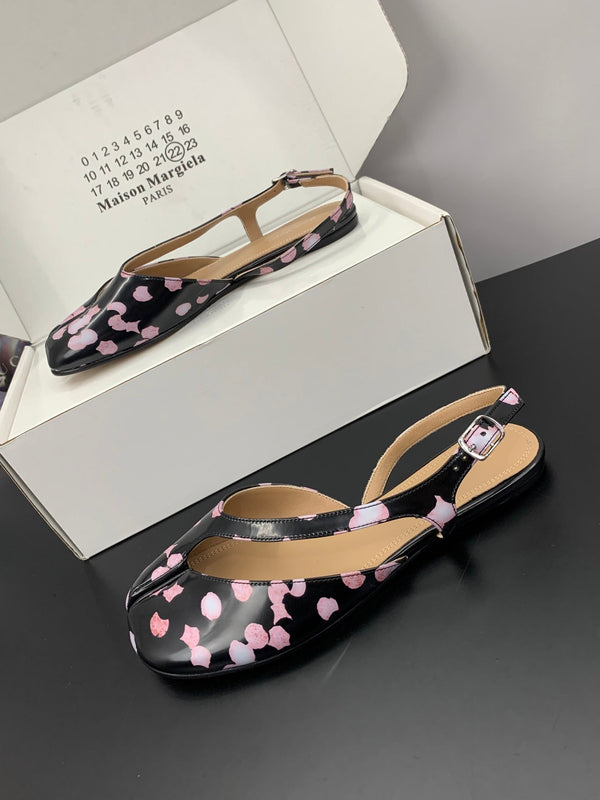 MM Tabi Slingback Flats Black Pink Cowhide 895244