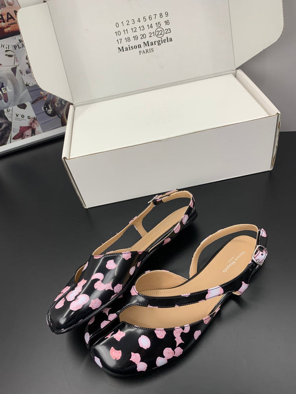 MM Tabi Slingback Flats Black Pink Cowhide 895244