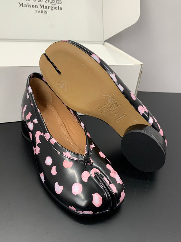 MM Tabi Ballet Flats 2cm Black Pink Cowhide 895245