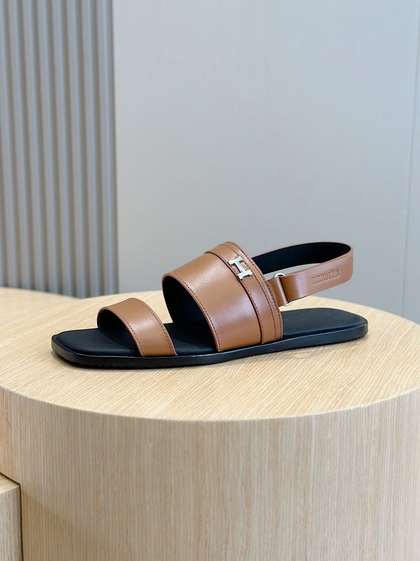 HM HENRIO FLAT SANDAL CARAMEL CALFSKIN