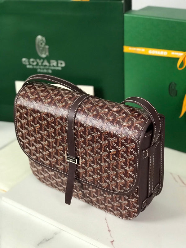 BELVEDERE MM BAG 28 IN BROWN GOYARDINE CANVAS AND CALFSKIN