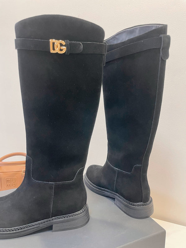 DC 24 Knee-High Boots Black Suede & Nubuck 999236
