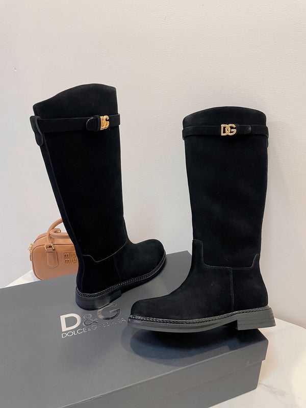 DC 24 Knee-High Boots Black Suede & Nubuck 999236