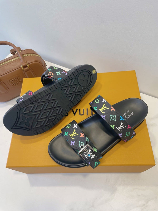 Bom Dia Flat Comfort Mule Black and Multicolored Monogram Canvas 241333