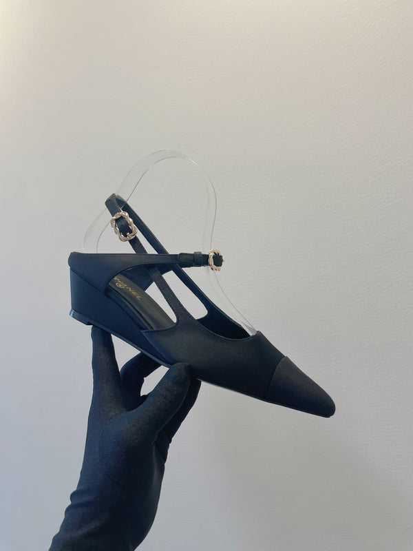 CC 26s T-Strap Slingbacks Black Satin 941621