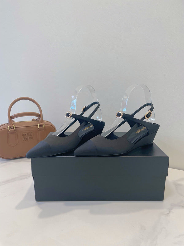 CC 26s T-Strap Slingbacks Black Satin 941621