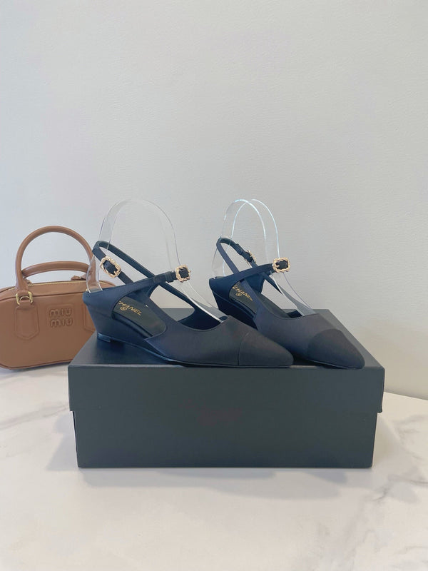 CC 26s T-Strap Slingbacks Black Satin 941621
