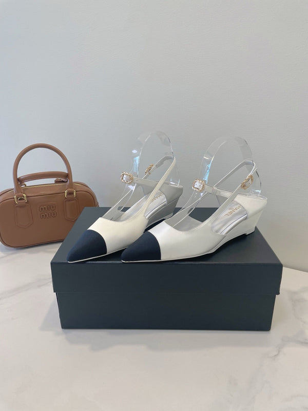CC 26s T-Strap Slingbacks Black White Satin 941623