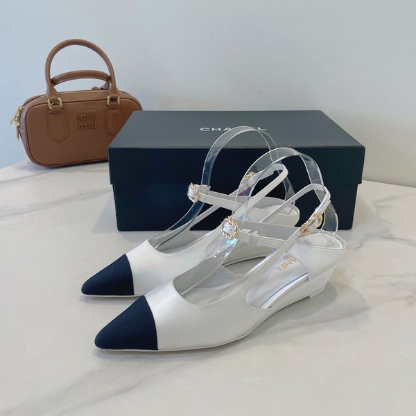CC 26s T-Strap Slingbacks Black White Satin 941623