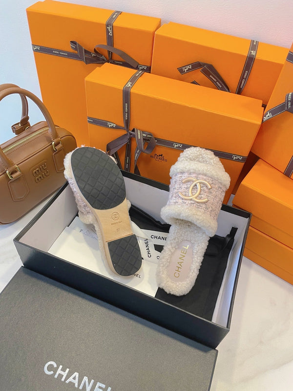 CC 25C Logo Slippers 50mm Multicolor Shearling Wood 423698
