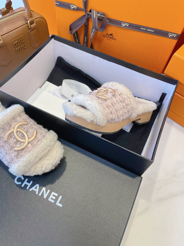 CC 25C Logo Slippers 50mm Multicolor Shearling Wood 423698
