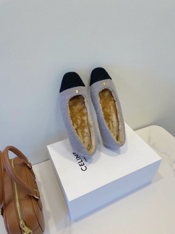 CL 26s Flat Shoes In Grey And Black Wool
