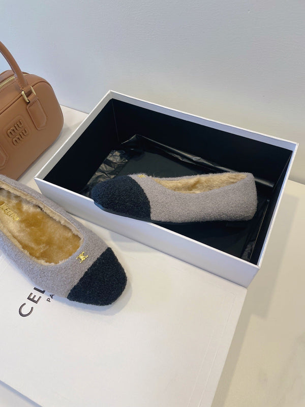CL 26s Flat Shoes In Grey And Black Wool