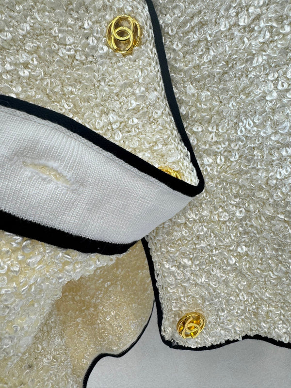 CC 26s Neck Long Sleeved Cardigan White Tweed 364287