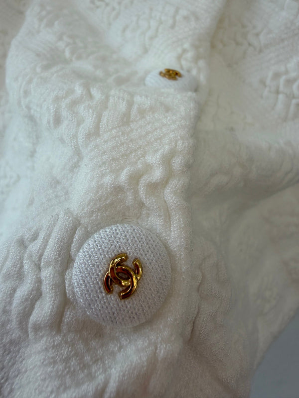 CC Crew Neck Short-Sleeved Cardigan White Cotton Silk 394834
