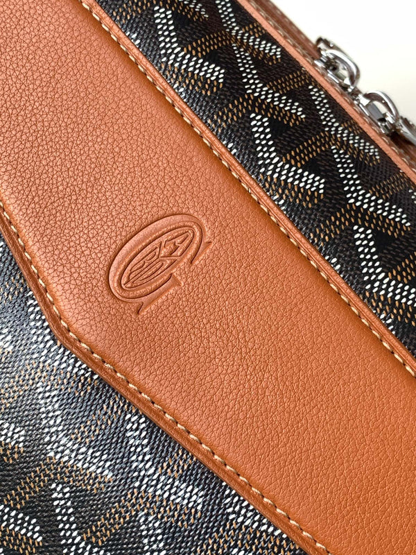 CISALPIN DOCUMENT CASE 39 IN BLACK GOYARDINE CANVAS AND TAN CALFSKIN