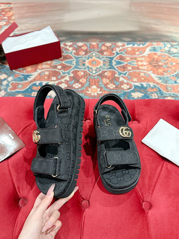 GG 26s Double G Sandals Black Canvas 929385