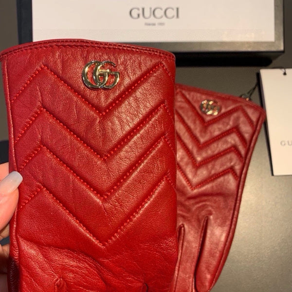 TOUCHSCREEN GLOVES IN RED LAMBSKIN AND FABRIC LINING 463860