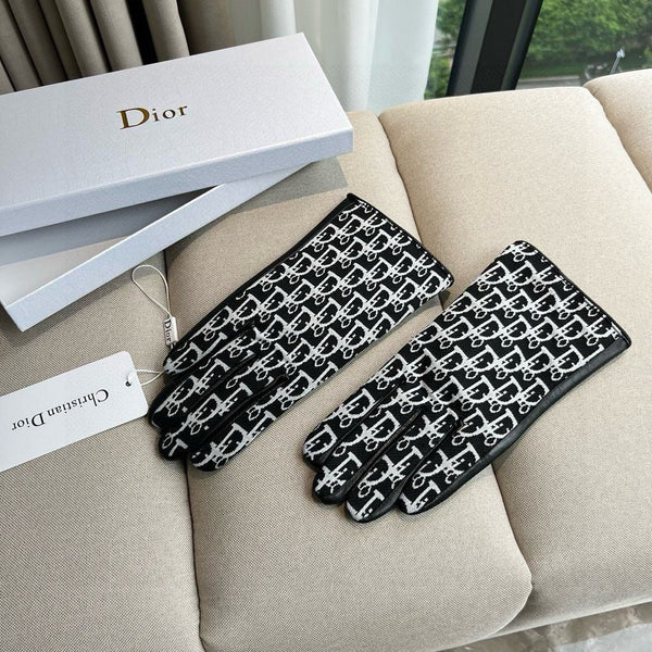 TOUCHSCREEN GLOVES IN BLACK MIX WHITE LAMBSKIN AND MONOGRAM JACQUARD FABRIC 465792
