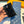FINGERLESS LONG GLOVES IN AZURE BLUE MONOGRAM DENIM AND BLACK LAMBSKIN