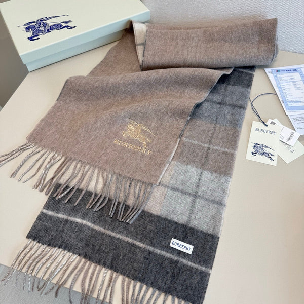 BBR Classic Embroidered Scarf 185CM Gray Cashmere 292802