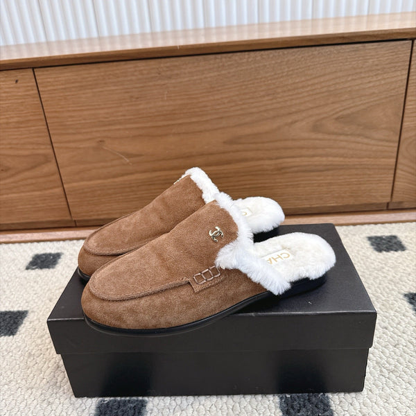 CC 26s Mule Mir Half-Slippers Brown White Shearing Suede 983862