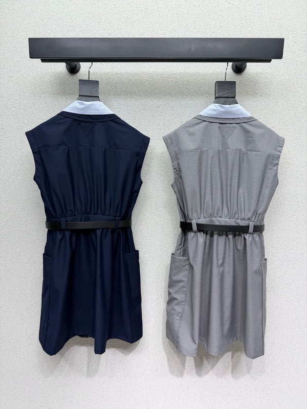 Pra 26s Striped Collared Sleeveless Dress 393957