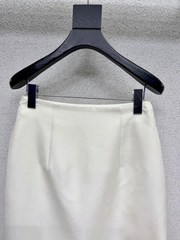 CD 26s Mid-Length Straight Skirt White Wool Silk Lace 398263