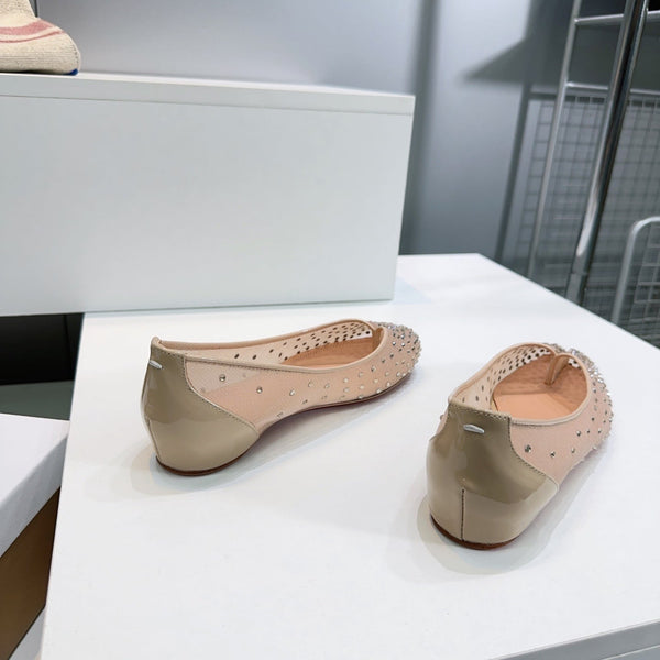 CL x Maison Margiela Ballerina Flats Beige Mesh Sliver Leather 639691
