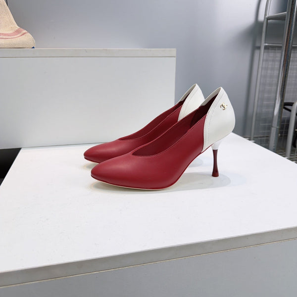 CC FW26 High Heels Pumps 8.5cm White Burgundy Lambskin 942740