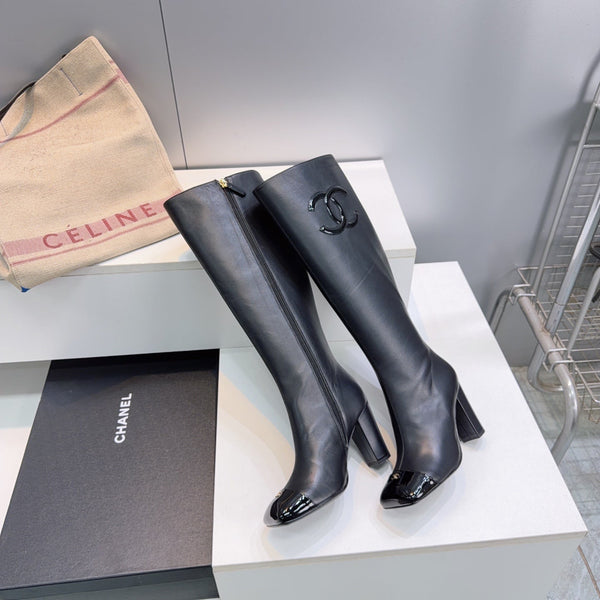 CC 26s Cap-Toe Knee-High Boots 8.5cm Black Stretch Lambskin 966846
