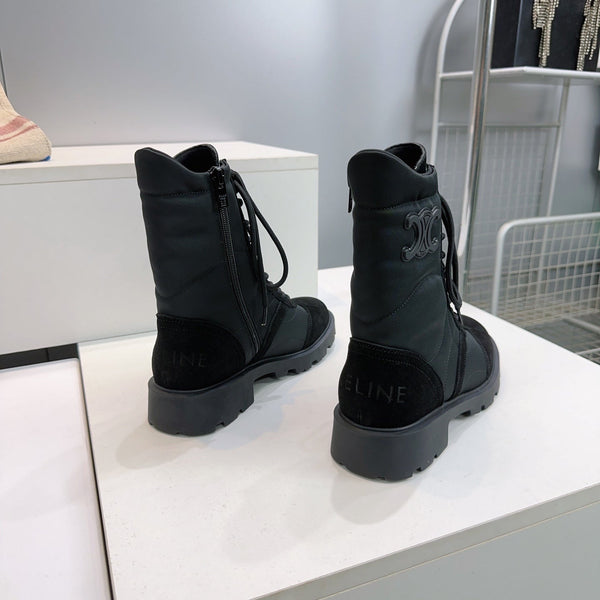 CE 26s Triomphe Lace-Up Combat Boots Black Suede Leather 107299
