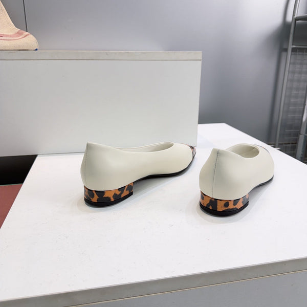 LP Rebecca Cap-Toe Ballet Flats 26s White Tortoiseshell Leather 107411