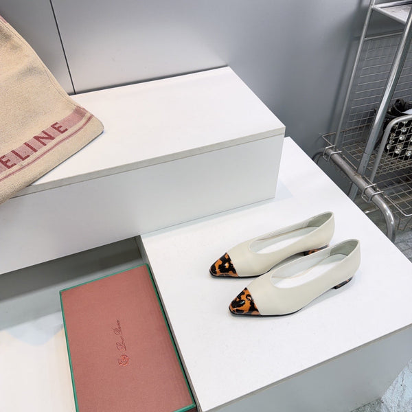 LP Rebecca Cap-Toe Ballet Flats 26s White Tortoiseshell Leather 107411