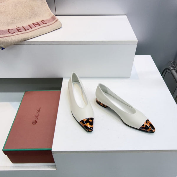 LP Rebecca Cap-Toe Ballet Flats 26s White Tortoiseshell Leather 107411