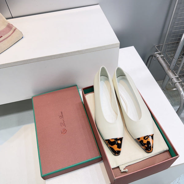 LP Rebecca Cap-Toe Ballet Flats 26s White Tortoiseshell Leather 107411
