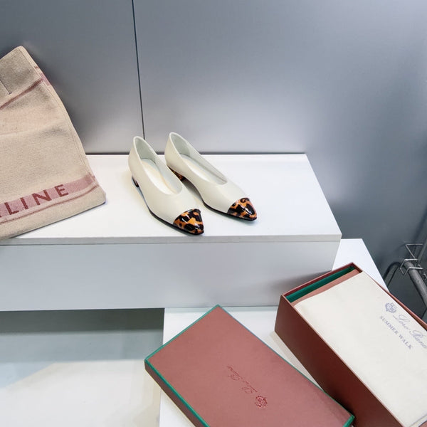 LP Rebecca Cap-Toe Ballet Flats 26s White Tortoiseshell Leather 107411