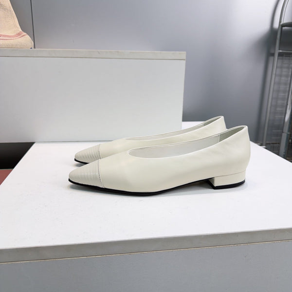 LP Rebecca Cap-Toe Ballet Flats 26s Off-White Calfskin Leather 105424