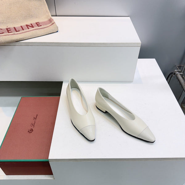 LP Rebecca Cap-Toe Ballet Flats 26s Off-White Calfskin Leather 105424