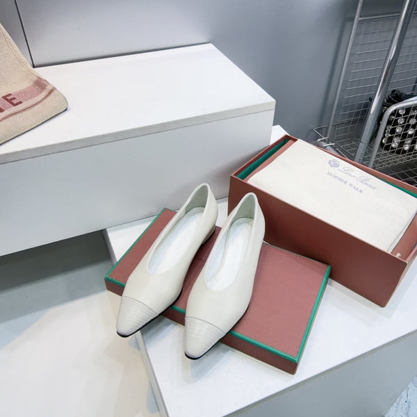 LP Rebecca Cap-Toe Ballet Flats 26s Off-White Calfskin Leather 105424