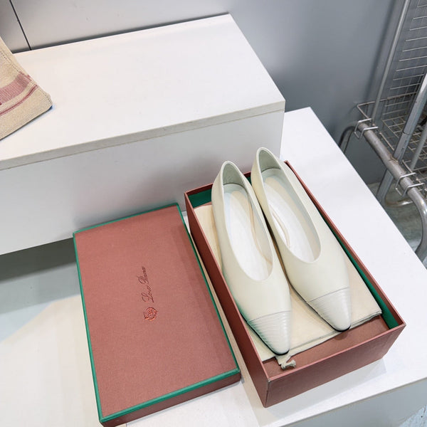 LP Rebecca Cap-Toe Ballet Flats 26s Off-White Calfskin Leather 105424