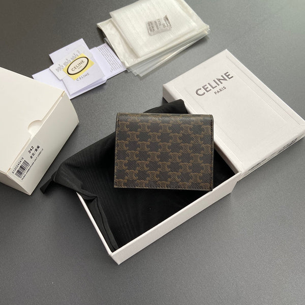 TRIOMPHE 24 Origami Business Card Holder Tan Canvas&Cowhile