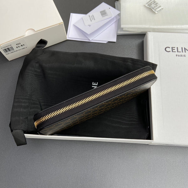 TRIOMPHE Large Zipped Wallet Black Canvas & Cowhide