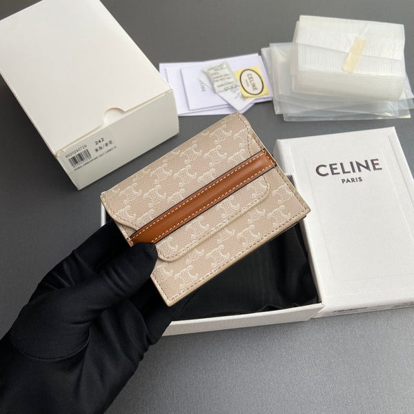TRIOMPHE 24 Origami Business Card Holder Beige Canvas&Cowhile