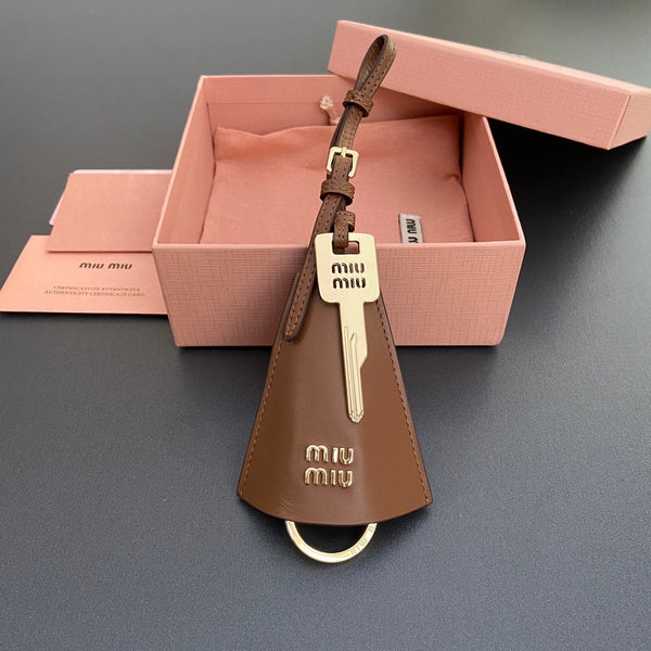 Leather Bag Charm With Key Brown Calfskin 240333