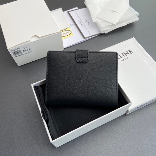 TRIOMPHE Medium Strap Wallet Black Grain Cowhide GHW